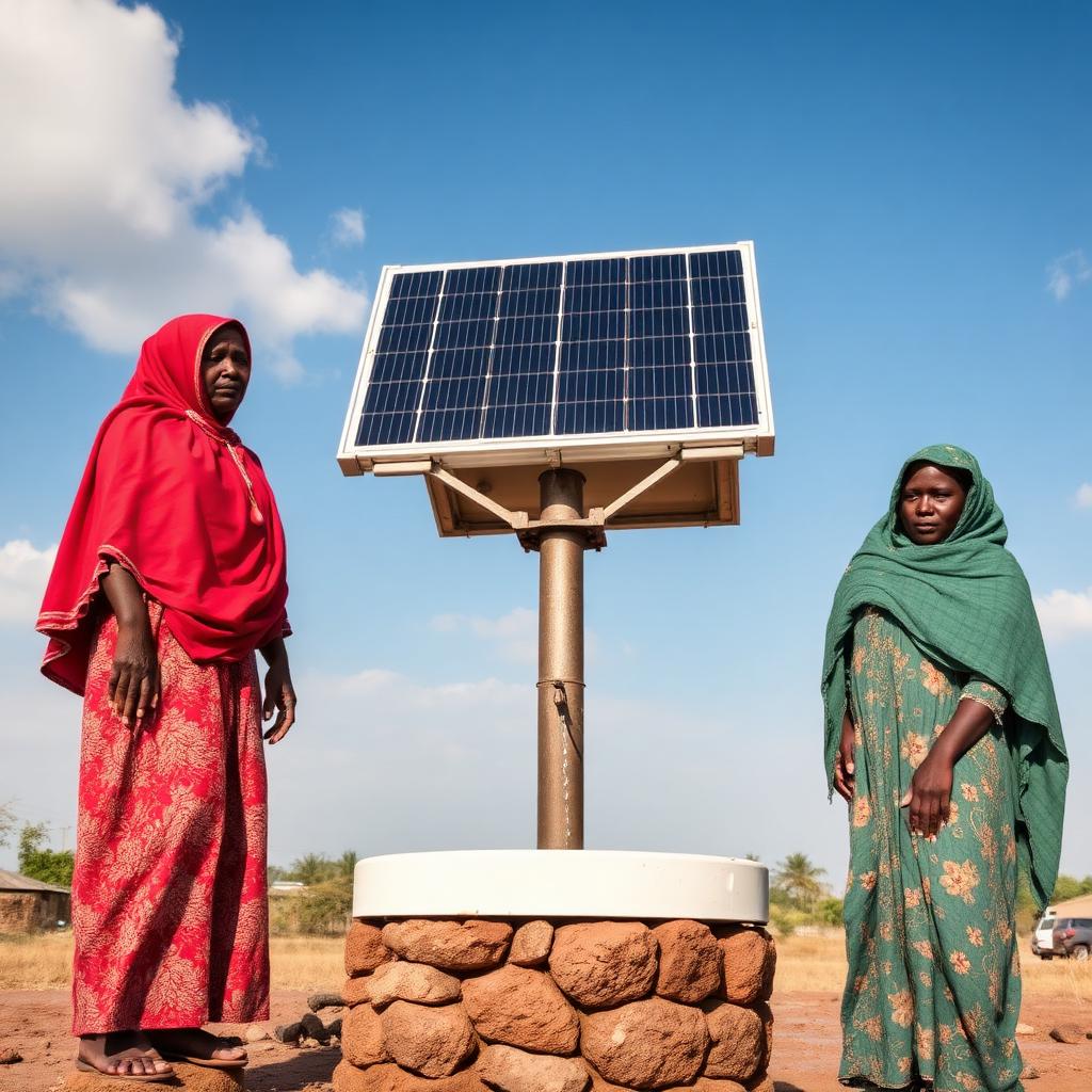 Solar-powered water well in rural Puntland